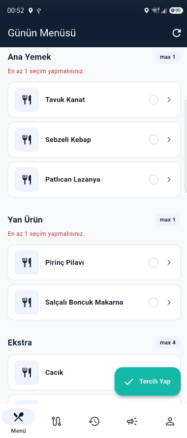 Menü detay ekranı